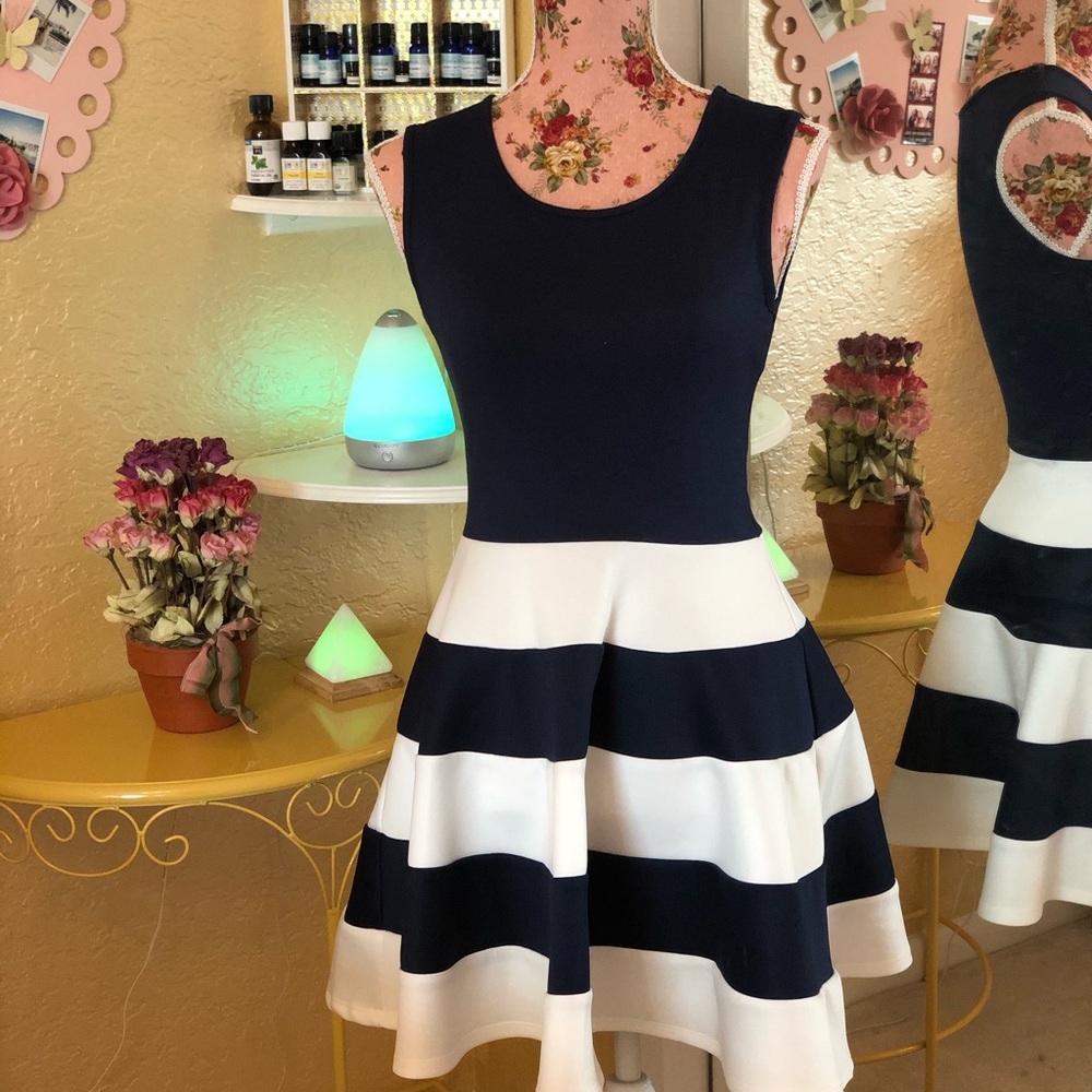 City Studio navy blue & white striped dress